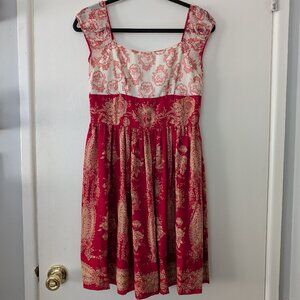 ANNA SUI | Vintage Romantic Floral Red & White Dress - Size XS